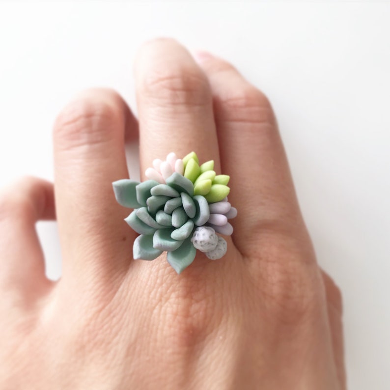 Succulent ring succulent jewerly mint succulent wedding Plant Jewelry blush mint wedding nature lower ring pretty little ring green ring imagem 3