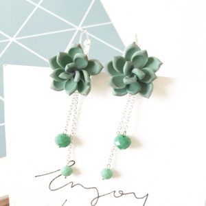 Mint succulent earrings plant jewerly botanical earrings bridesmaids earrings succulent wedding miniature plant earrings green succulent