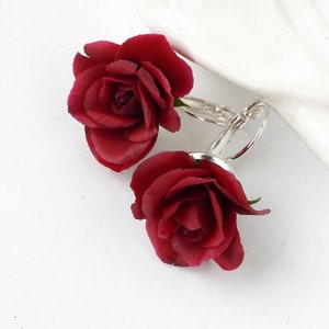 Red Rose Earrinngs Red Earrings Red Flower Earrings Floral Earrings ...