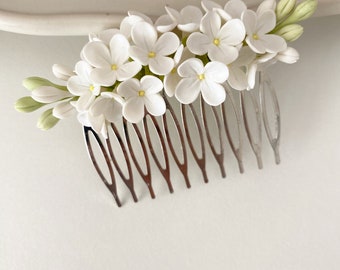 Lilac hair comb wedding hair comb bridal hair comb ivory flower hair piece floral head piece white delicate hair piece flower