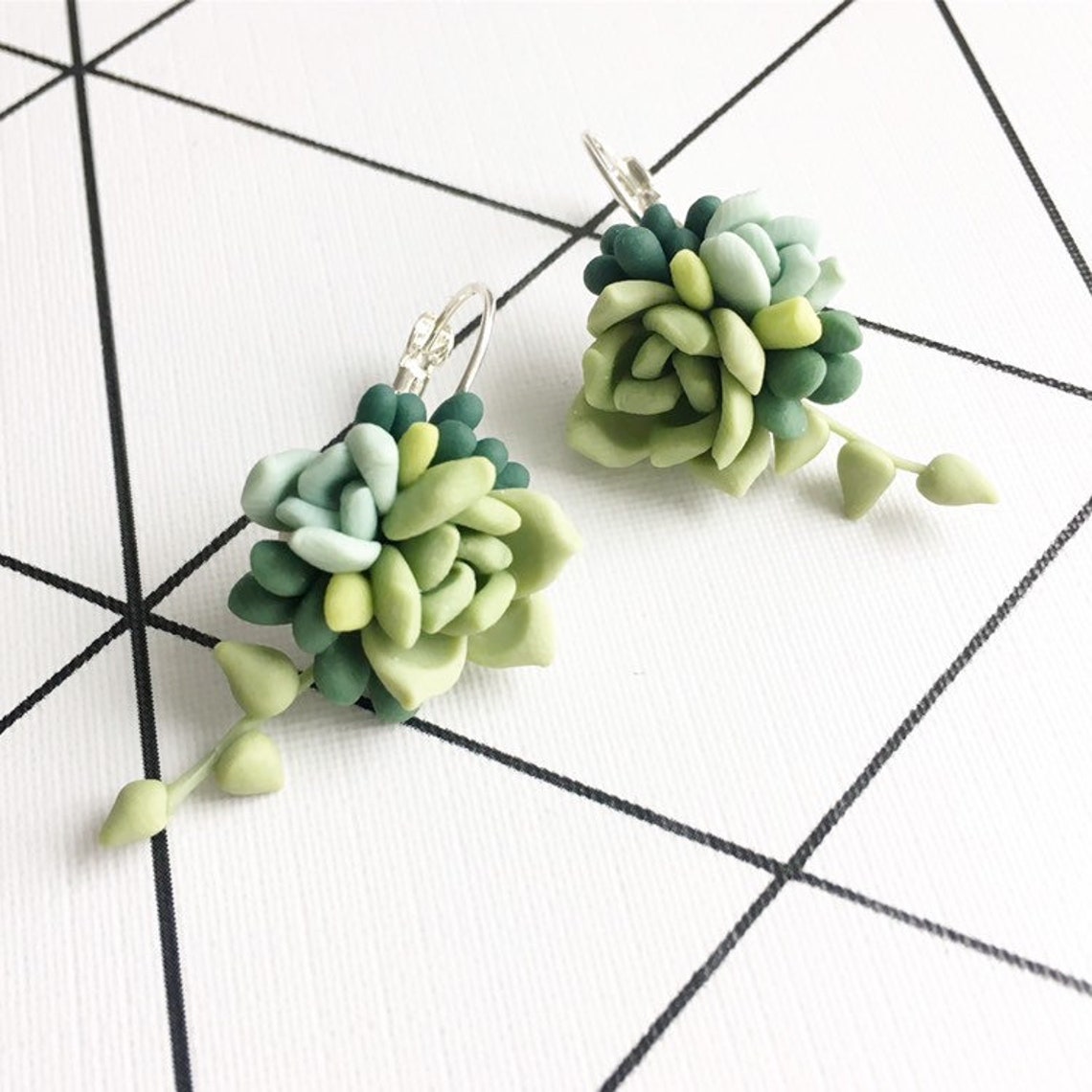Green Succulent Earrings Botanical Earrings Plant Jewerly Etsy