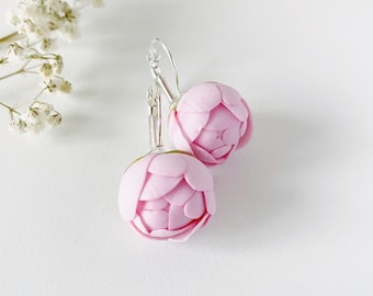 Peony earrings flower earrings pink floral earrings peony jewellery bridesmaid earrings peony wedding jewellery botanical earrings