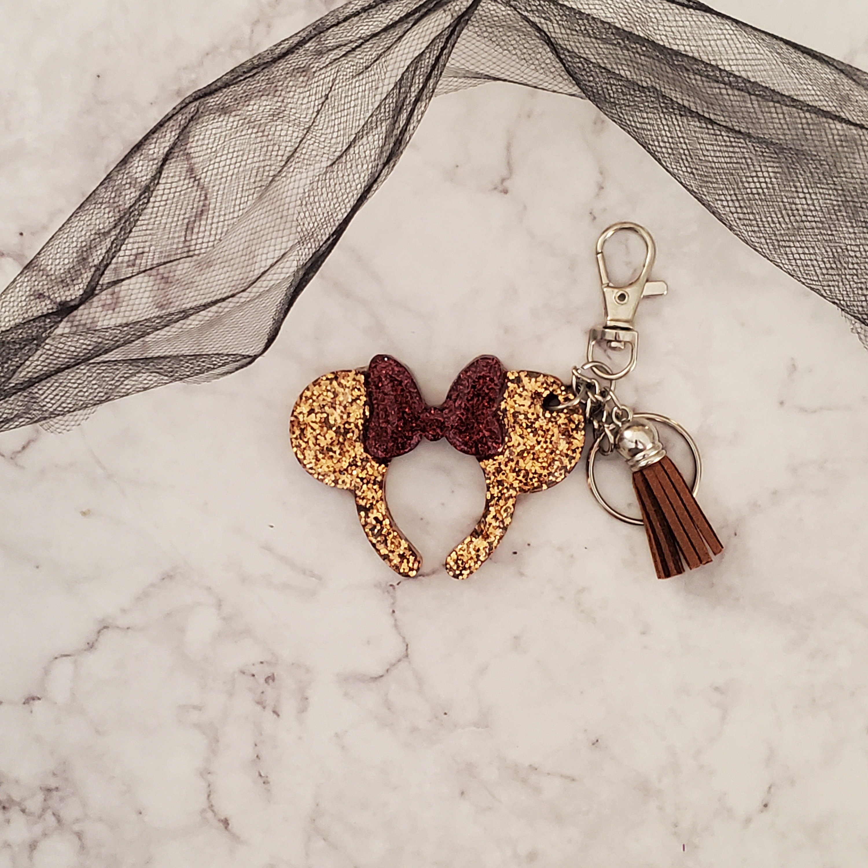 Minnie Ear Keychain Disney Keychain Glitter Keychain Etsy