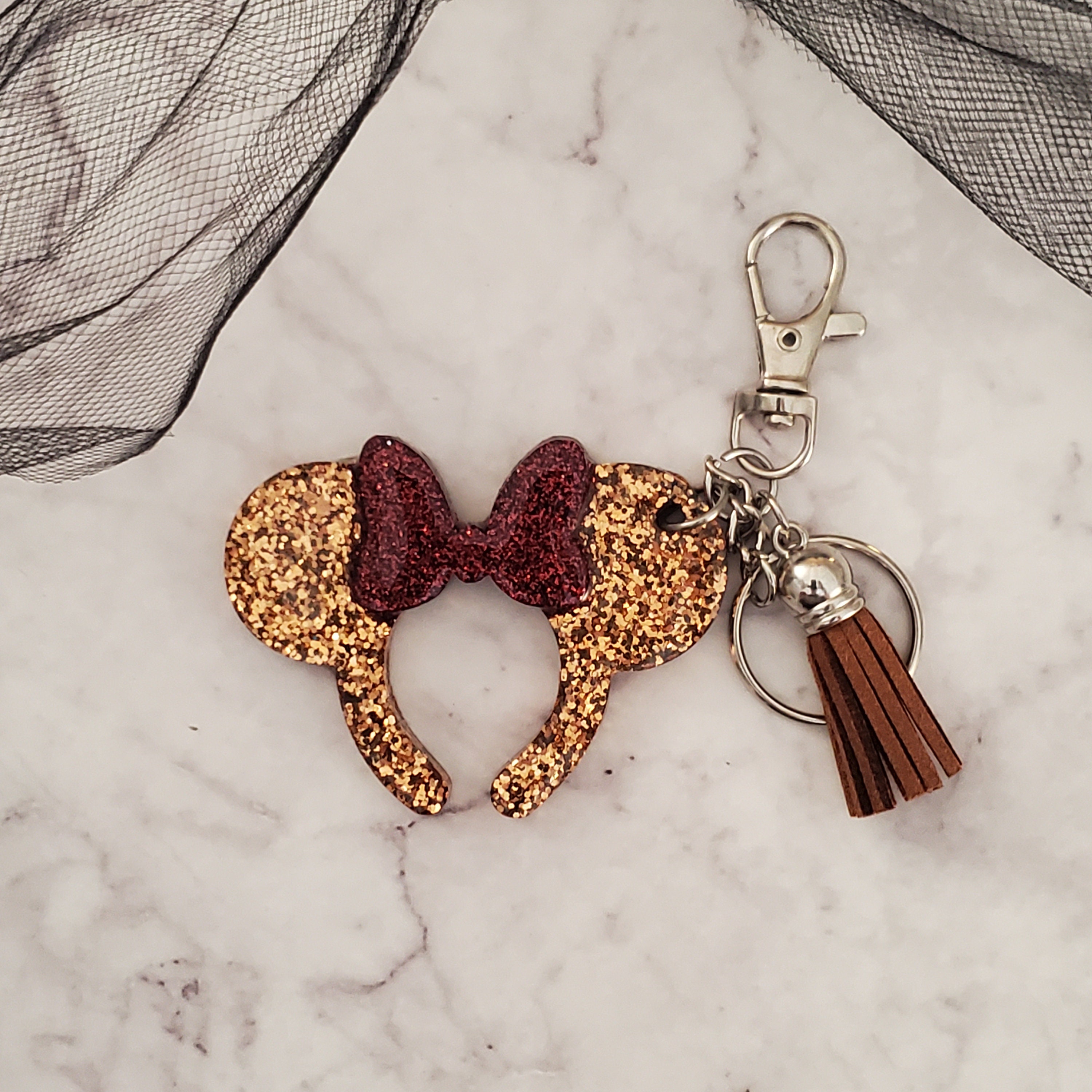 Minnie Ear Keychain Disney Keychain Glitter Keychain Etsy