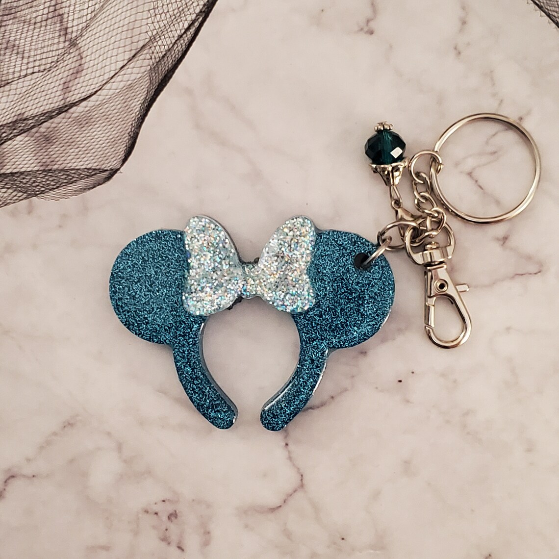 Minnie Ear Keychain Disney Keychain Glitter Keychain Etsy