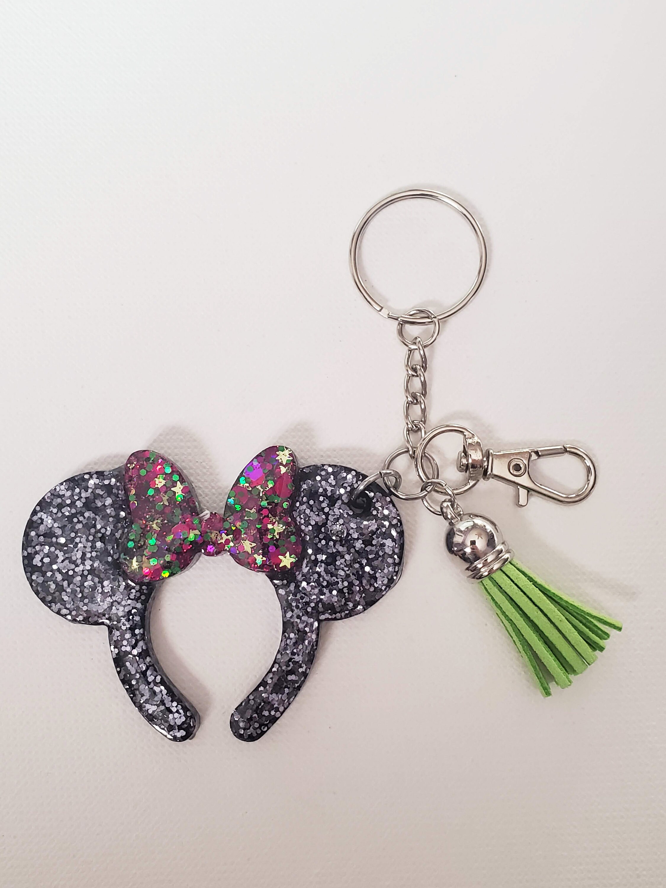 Minnie Ear Keychain Disney Keychain Glitter Keychain Etsy