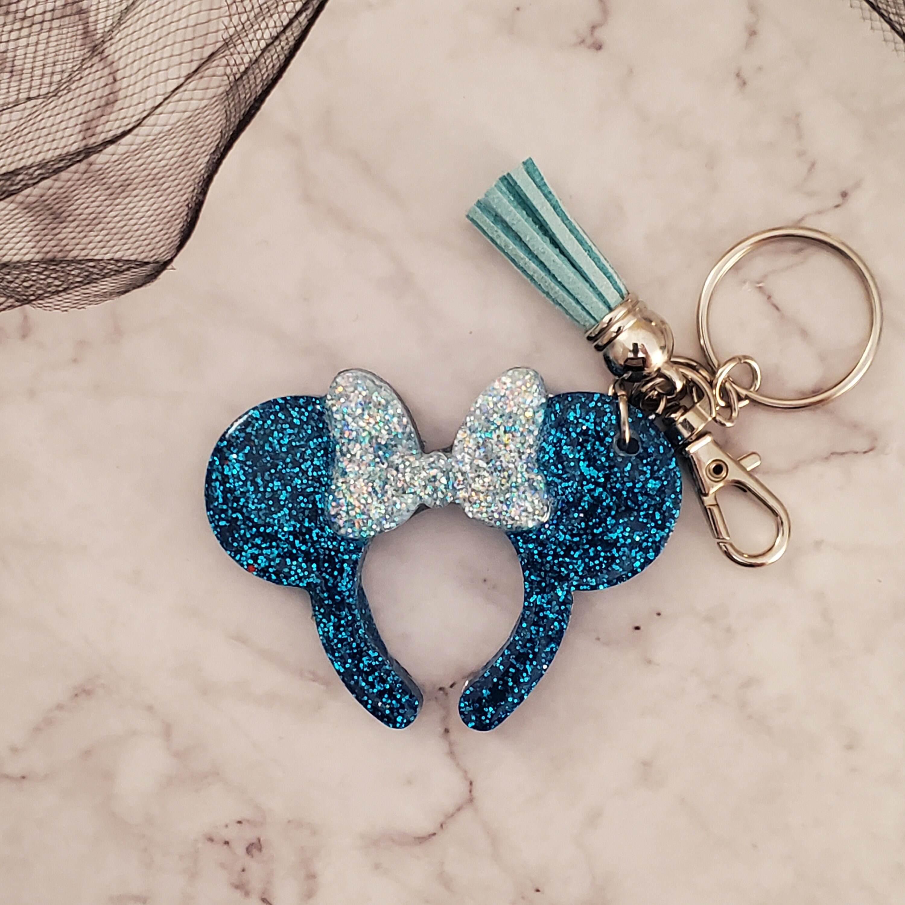 Minnie Ear Keychain Disney Keychain Glitter Keychain Etsy