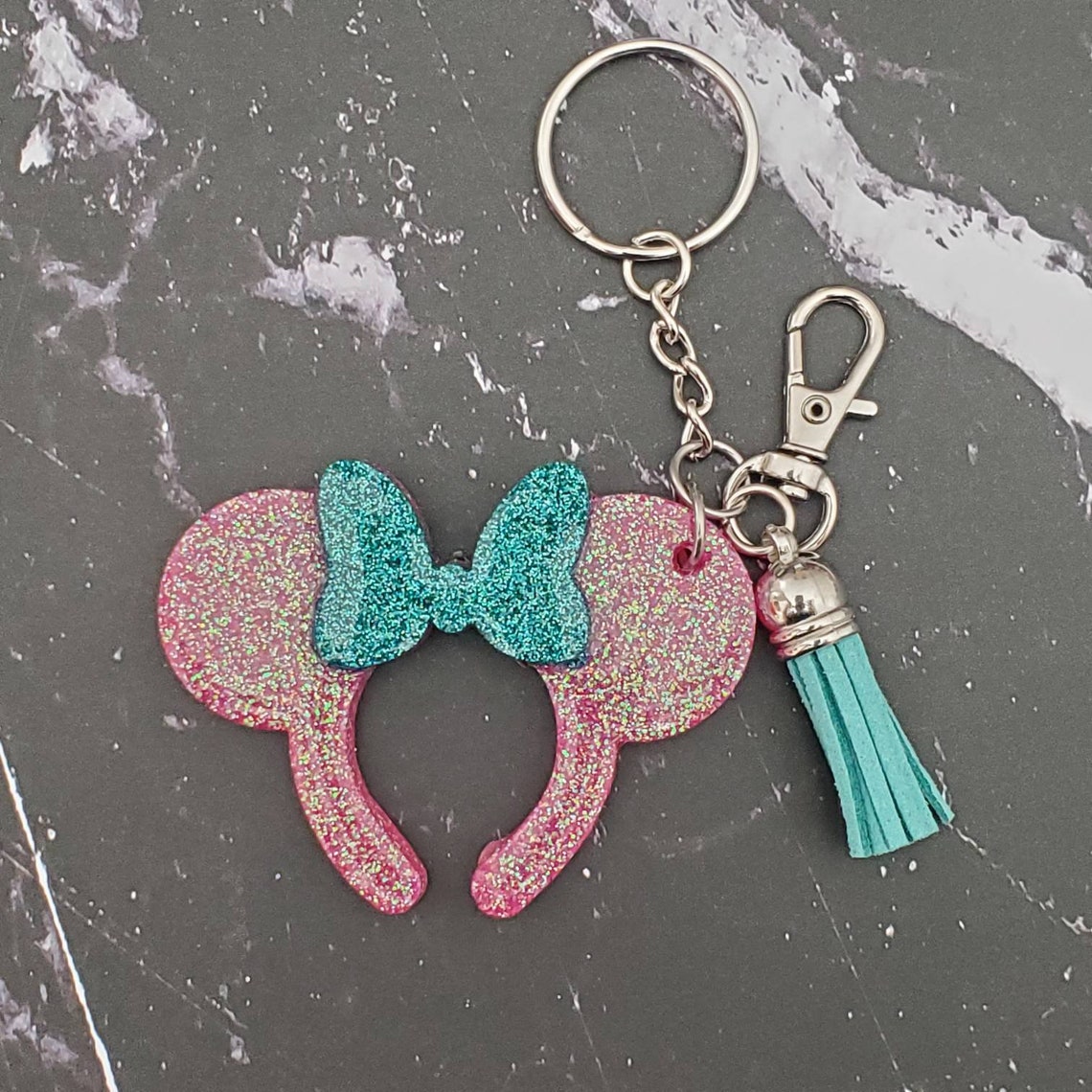 Minnie Ear Keychain Disney Keychain Glitter Keychain Etsy