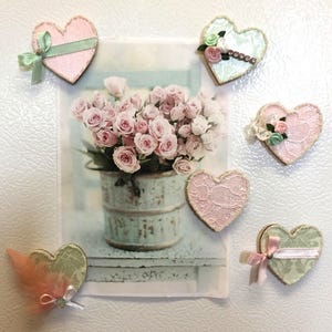 Magnets Refrigerator Kitchen Decor Home Note Pad Shabby Chic Decor Gift for Her Gift for Home Gift for Women Gift Rose Gift Set Heart Magnet