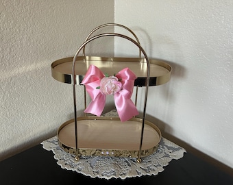 Organizer na kosmetyki do łazienki, organizer do przechowywania kosmetyków, złoty uchwyt na perfumy i kosmetyki do pielęgnacji skóry, prezent dla kobiet, Cottagecore Decor, kokarda kokardka