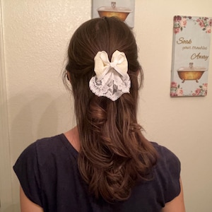 Hair bow clip shabby chic hair accessory vintage style bridal bow romantic hair clip for girl wedding bow cottagecore hairstyle accessory