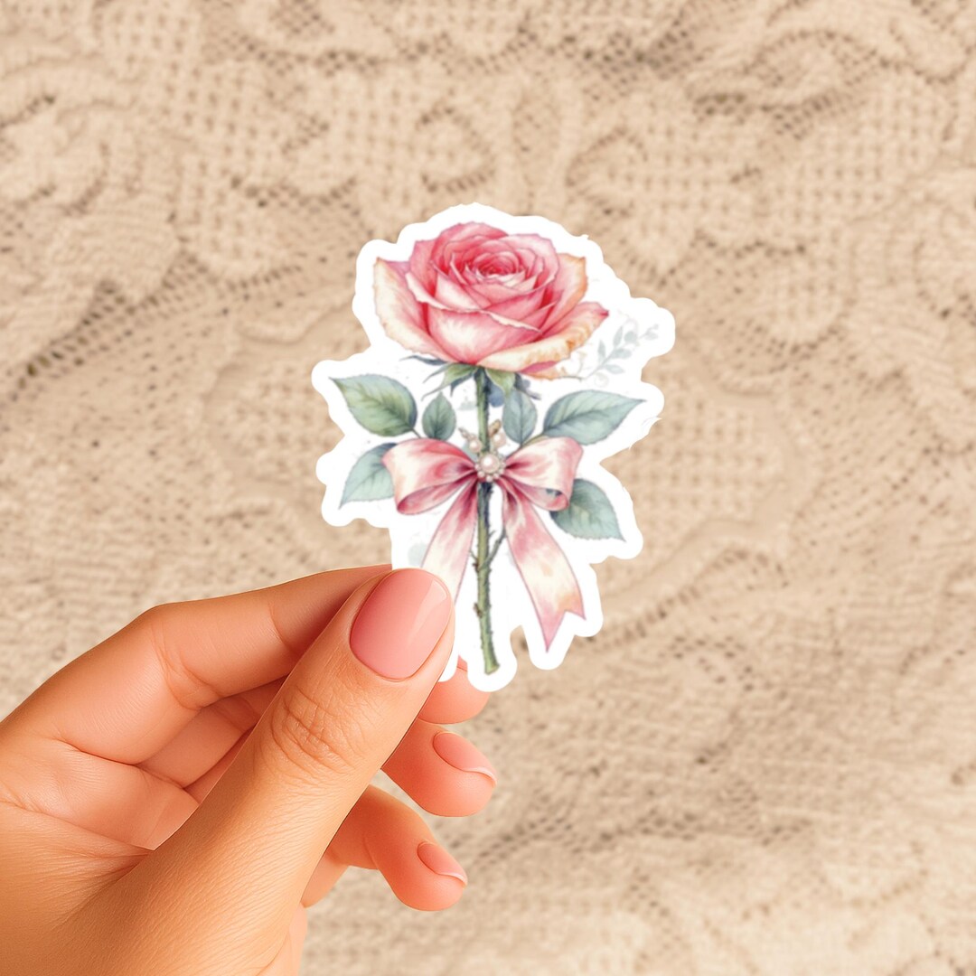 Rose Sticker Pink Cutesy Pretty Sticker Rose Floral Flower Sticker Gift ...
