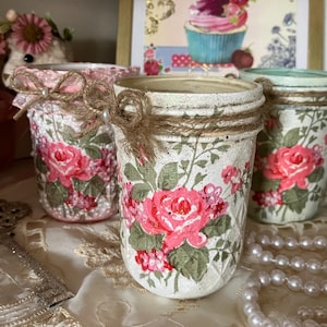 Mason Jars Shabby Chic Vintage Victorian Style French Country Paris Boudoir Decorative Mason Jar Centerpiece Gift for Her Centerpieces Roses