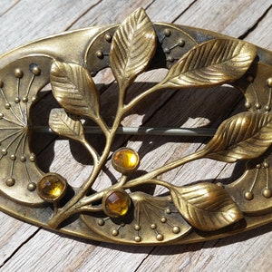 Antique Art Nouveau Sash Pin Brooch with Floral Design and Original C Clasp.