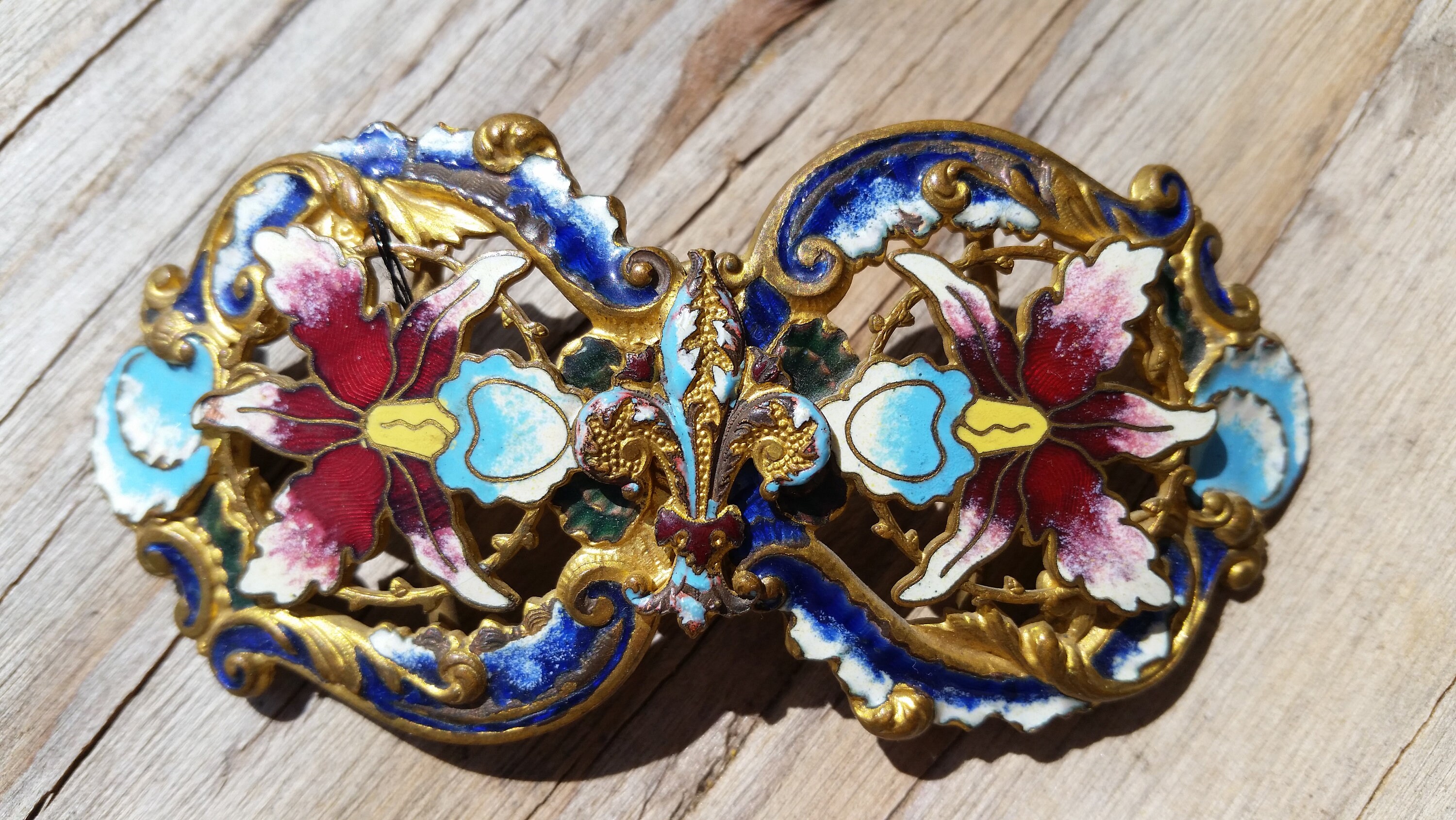 Art Nouveau Gilded Brass Buckle: Antique Enamel Iris Flowers - Etsy