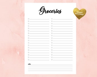 Grocery List Printable, Shopping List, Grocery Planner, Digital Grocery List  | INSTANT DOWNLOAD PDF