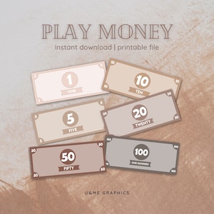 Play Money, Kids Pretend Play, Pretend Money, Toy Money, Printable Money For Kids To Play , Neutral Play Money | INSTANT DOWNLOAD