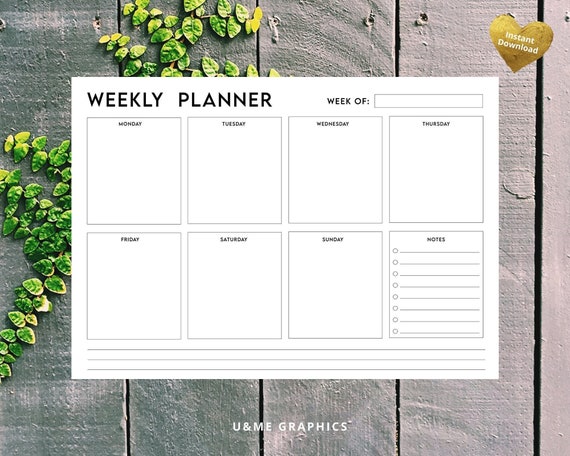 Weekly Planner Printable 7 Day Weekly Planner Printable - Etsy