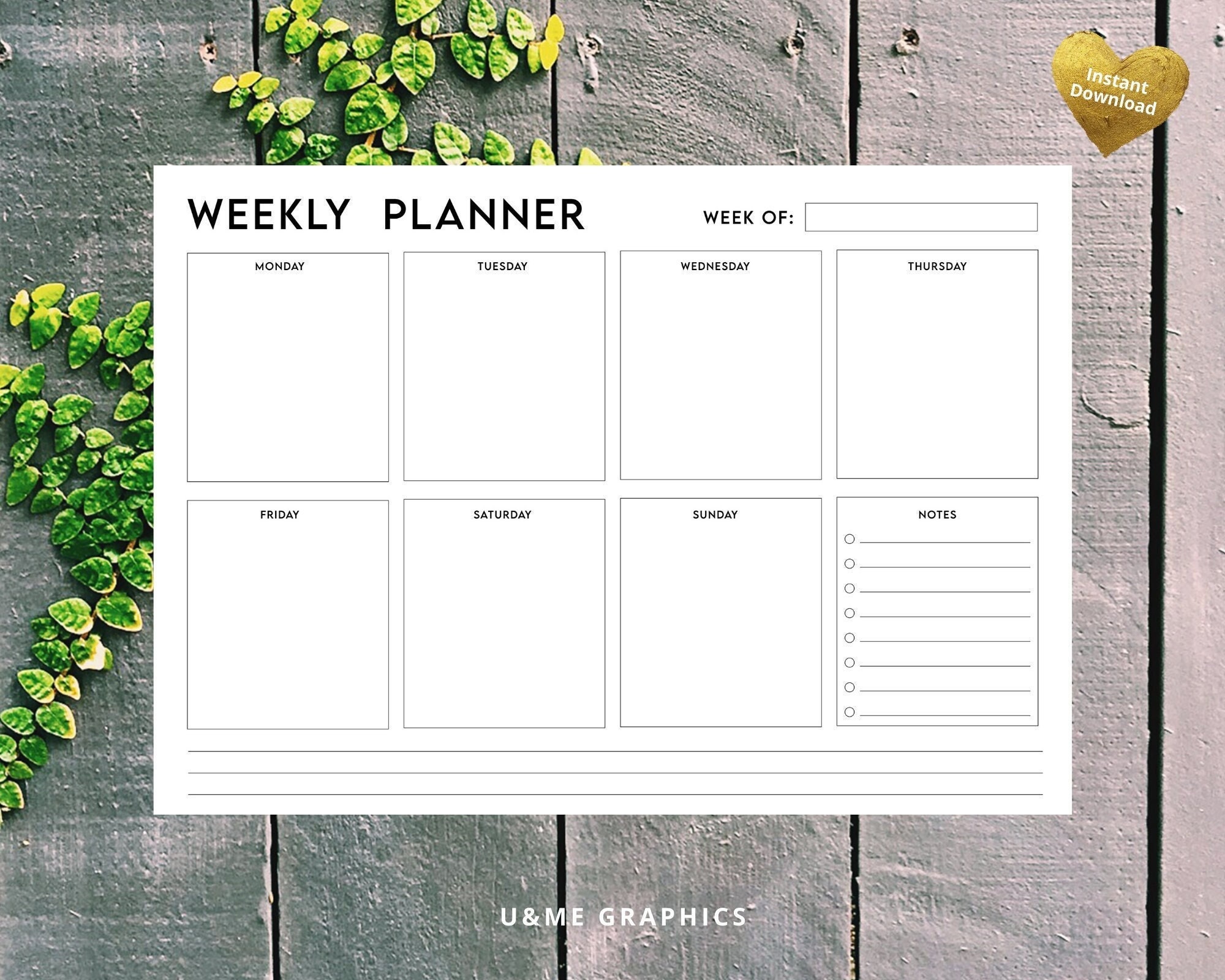 Weekly Planner Printable 7 Day Weekly Planner Printable Etsy