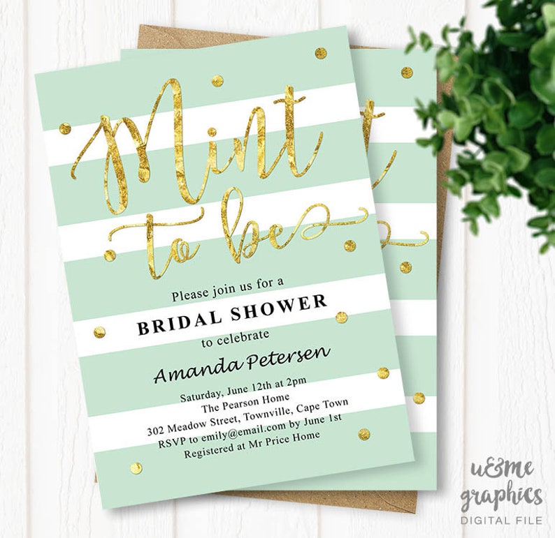 Mint to Be Bridal Shower Invitation Mint Striped Bridal Etsy
