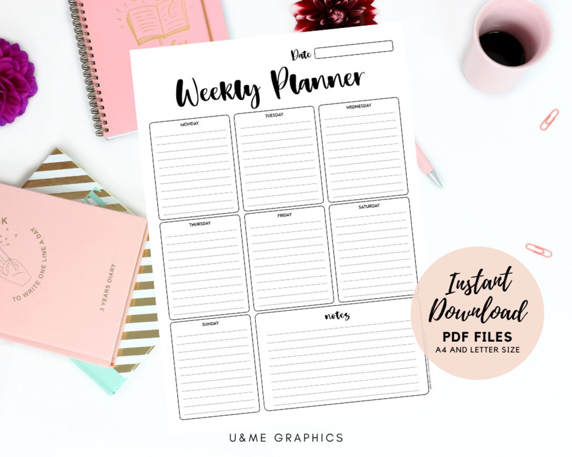 Weekly Planner Printable, 7 Day Weekly Planner, Printable Organizer ...