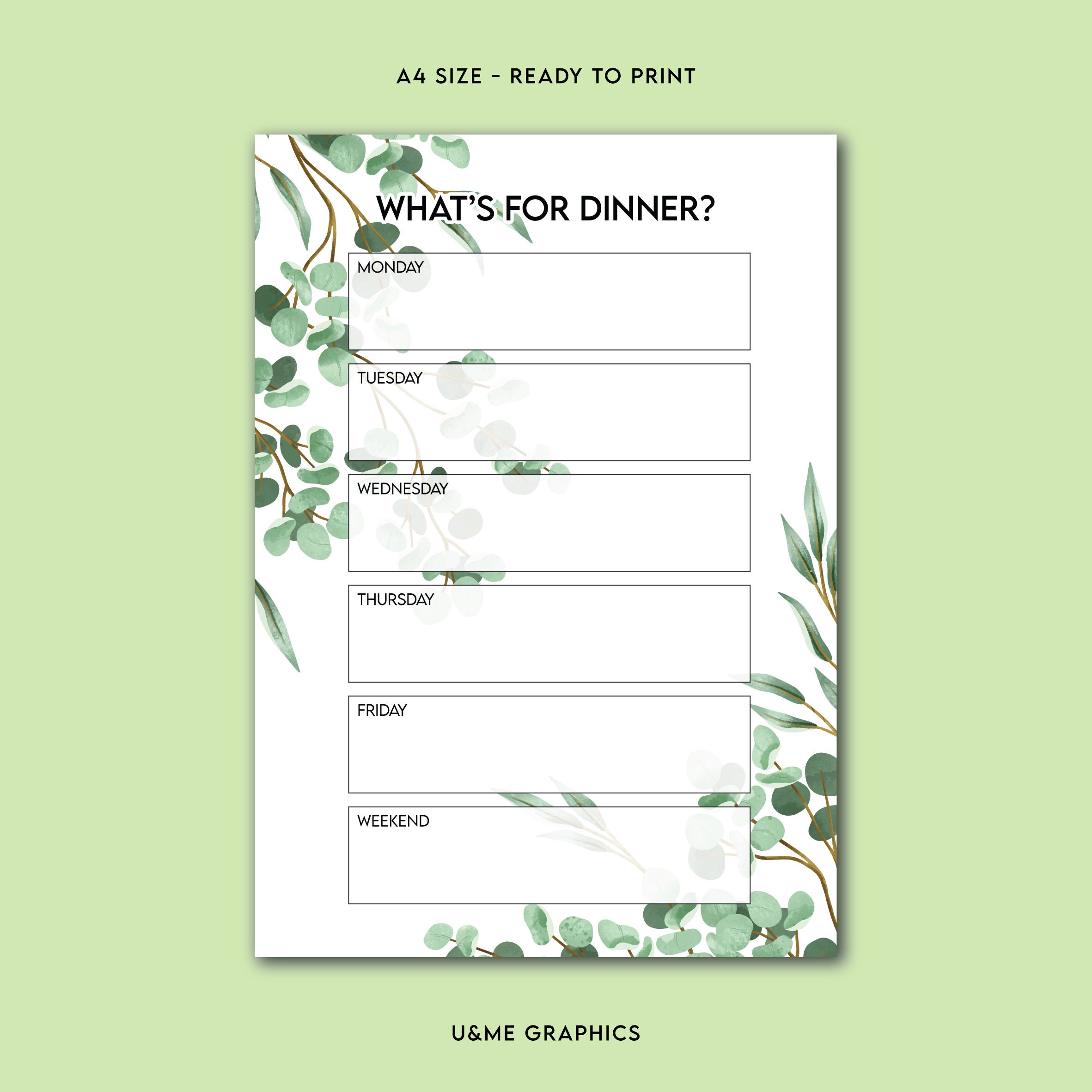 What's for Dinner Printable, Weekly Meal Planner, Home Organization