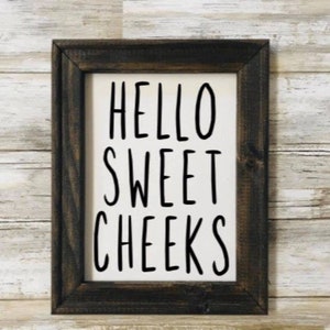 Bathroom Sign.Hallo Sweet Cheeks.Reverse Canvas Sign.Funny Canvas Sign.Picture with Saying.Bathroom Sign.Toilet Sign.Half Bathroom.