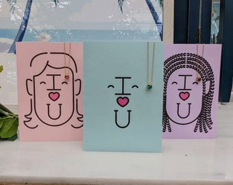 Birthstone Necklace & Letterpress Card: Custom Greeting