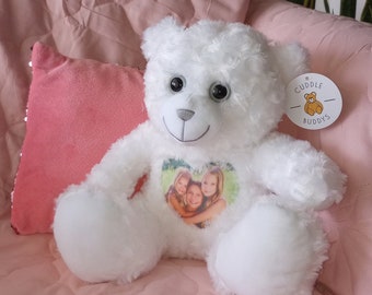 White Bear with Picture & Voice | Easter Bear | Keepsake Bear with Picture | Teddy for Adoption | Stuffed Animal with Voice Recording