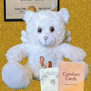 Custom Angel Memory Bear | Photo & voice Teddy Bear| Memorial gift | Hospice Gift  | Gifts for Someone who Lost a Loved One | Companion Bear