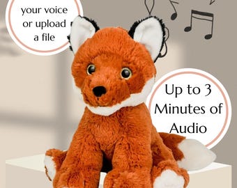 Recordable Fox Stuffed Animal, Custom Voice Message Plush, Personalized Toy, 3 Minute Audio Gift, Long Distance Keepsake