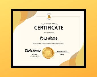 Personalized Guardian Angel Certificate - Memorial Gift (8.5x11 Frame or Digital File)