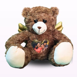 Golden Guardian Bear | Custom Talking Teddy Bear | Photo & Audio Teddy Bear | Recordable Stuffed Animal | Bereavement bear