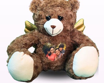 Custom Photo Audio Teddy Bear | Angel Wings, Bereavement Gift