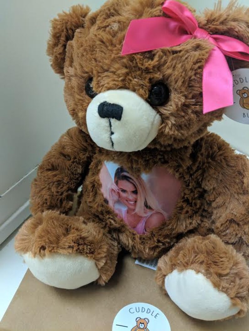with Bow custom teddy bear bereavement bear photo teddy bear personalized plushy CuddleBuddy JR