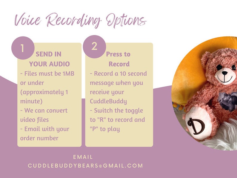 Keepsake Bear Custom Photo & Audio Teddy Bear Bear with Recording Recordable Stuffed Animal Voice Recording Gift Bereavement bear image 5