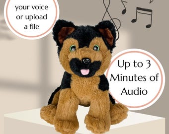 German Shepherd 8" Recordable Animal, Military Deployment Gift for Kids, Custom Voice Message, Personalized Plush K9, 3 Minute Audio