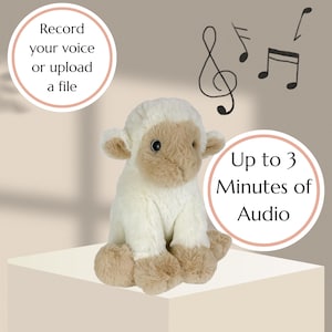 Recordable Lamb Stuffed Animal, Baby Heartbeat, Personalized Voice Message Sheep, Plush for Nursery, Baptism Gift
