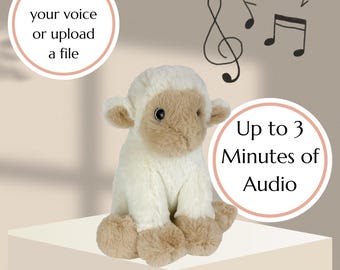 Recordable Lamb Stuffed Animal, Baby Heartbeat, Personalized Voice Message Sheep, Plush for Nursery, Baptism Gift