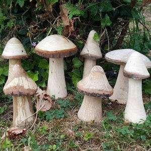 Selection of 5 Handmade Wooden Mushrooms and Toadstools from The Forest of Dean.