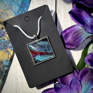 Blood in the Water Handcrafted Pour Paint Fluid Art Necklace in Red Black and Teal