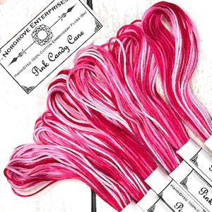 Pink Candy Cane Variegated Embroidery Floss Set Hand Dyed Embroidery Thread Set in Shades of Pink