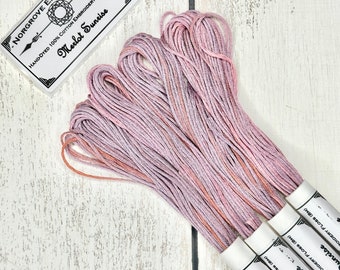 Merlot Sunrise Variegated Embroidery Floss Set Hand Dyed Embroidery Thread Set in Shades of Dusty Lavender Coral Pink