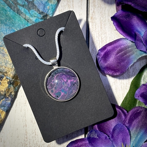 Slime Nebula Handcrafted Pour Paint Fluid Art Necklace in Pink and