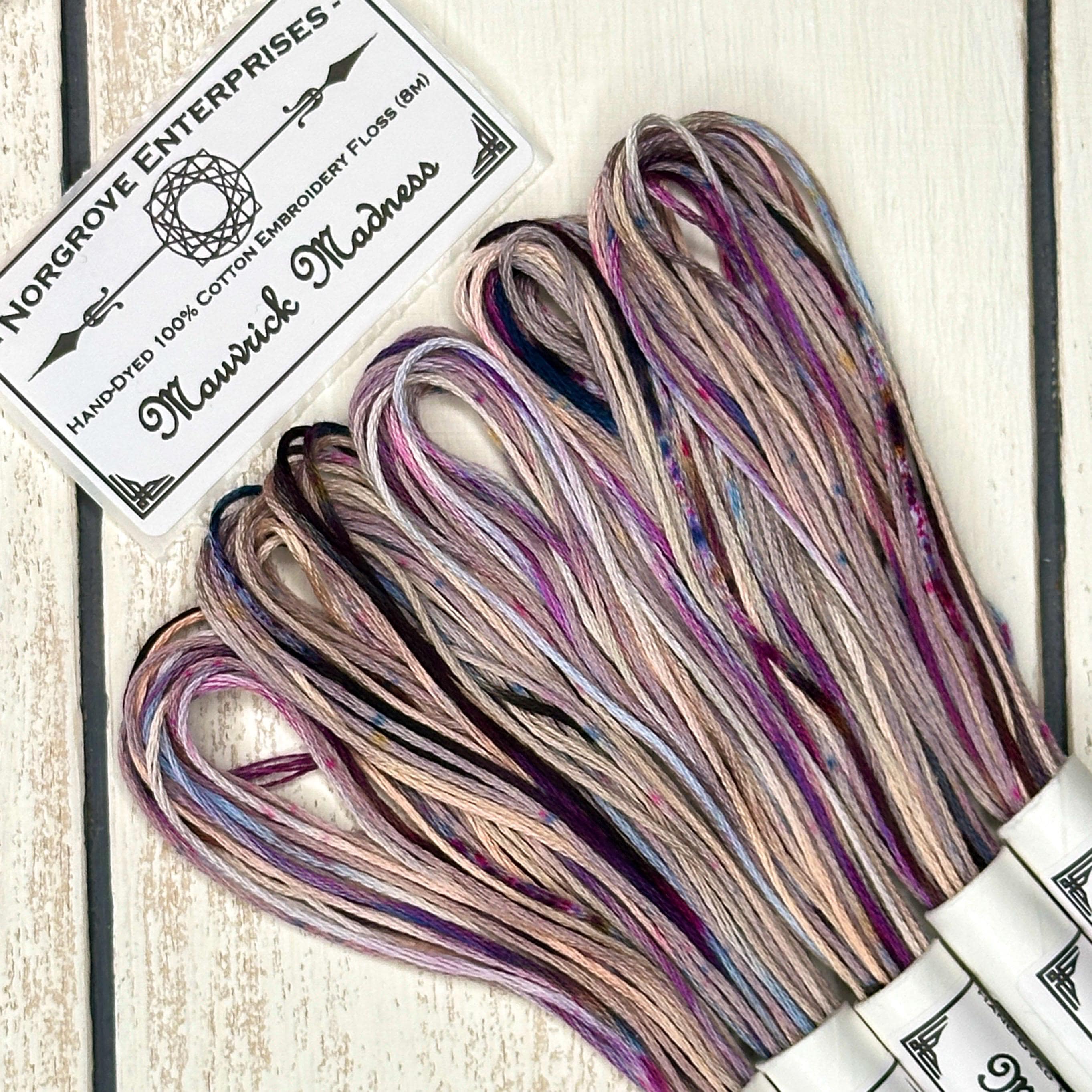 Mauvrick Madness Variegated Embroidery Floss Hand Dyed Cross Stitch Thread in Soft Ivory Mayve Berry Pink and Dusty Pastel Colors