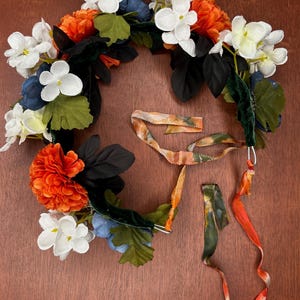 Marigold Whimsigoth Hand Made Adjustable Size Flower Crown with Faux Foliage and Flowers