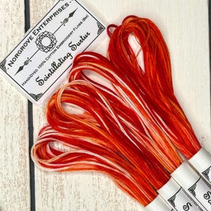 Scintillating Surtur Variegated Embroidery Floss Set Hand Dyed Embroidery Thread Set in Shades of Red Yellow and Orange