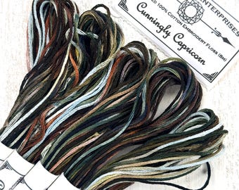 Cunningly Capricorn Variegated Embroidery Floss Hand Dyed Embroidery Thread in Shades of Dark Green Brown and Blue