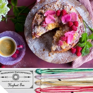 Highest Tea Hand Dyed Precut Inspo Palette in Red, Lavender, Green, and Ivory Variegated Embroidery Floss