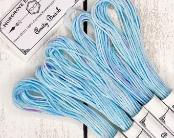 Amity Beach Variegated Embroidery Floss in Shades of Pastel Blue with Pink Sprinkles